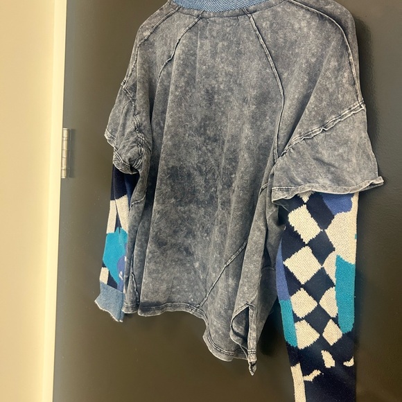 We The Free Gray and Blue Patchwork Top - Picture 10 of 15